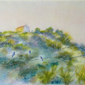 Malarstwo zatytułowany „St Sabin des oiseaux” autorstwa Catherine Vanel, Oryginalna praca, Akwarela