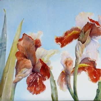 Peinture intitulée "iris carte vermeil" par Catherine Vanel, Œuvre d'art originale