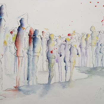 Peinture intitulée ""EMPORTEZ PAR LA FO…" par Villa Catherine, Œuvre d'art originale, Aquarelle Monté sur Panneau de bois