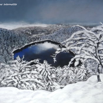 Dessin intitulée "LE LAC DES CORBEAUX" par Catherine Wernette, Œuvre d'art originale, Pastel