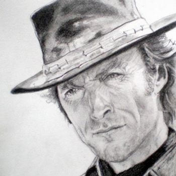 Painting titled "Clint EASTWOOD" by Catherine Wernette, Original Artwork, Oil