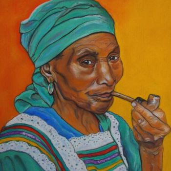 Peinture intitulée "IVANNY, la fumeuse…" par Catherine Wernette, Œuvre d'art originale, Huile