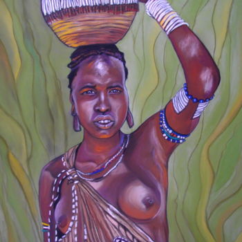Painting titled "ABEBA, le courage" by Catherine Wernette, Original Artwork, Oil