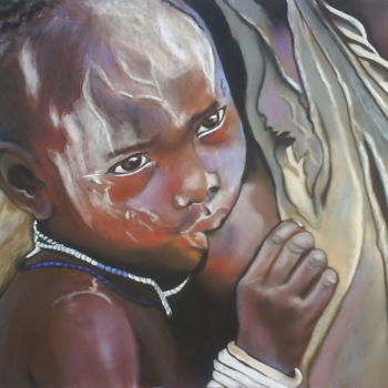 Pintura intitulada "DAWIT, la tétée" por Catherine Wernette, Obras de arte originais, Óleo