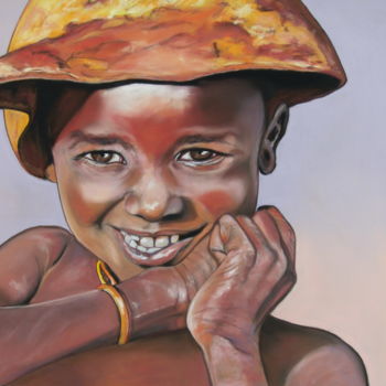 Painting titled "KALID, le sourire e…" by Catherine Wernette, Original Artwork, Oil