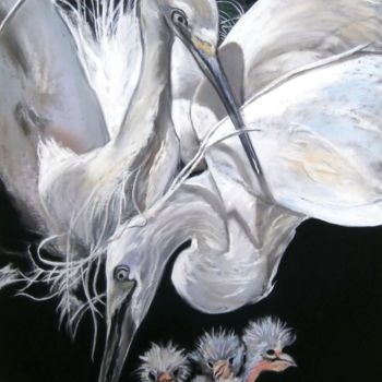 Painting titled "FAMILY of BIRDS" by Catherine Wernette, Original Artwork