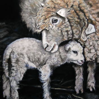 Painting titled "BREBIS ET SON AGNEAU" by Catherine Wernette, Original Artwork