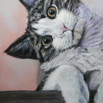 Painting titled "MINOU" by Catherine Wernette, Original Artwork, Oil