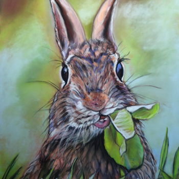 Drawing titled "LAPIN GOURMAND" by Catherine Wernette, Original Artwork, Pastel
