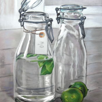Drawing titled "CITRONS VERTS" by Catherine Wernette, Original Artwork, Pastel
