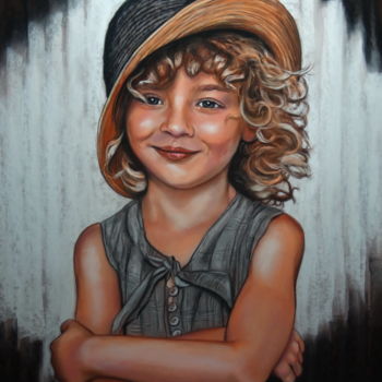 Drawing titled "MAELYS, le sourire" by Catherine Wernette, Original Artwork, Pastel