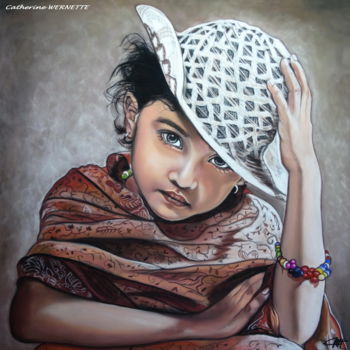 Desenho intitulada "NADIRA vous salue" por Catherine Wernette, Obras de arte originais, Pastel