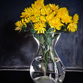 Drawing titled "CHRYSANTHEMES" by Catherine Wernette, Original Artwork, Pastel