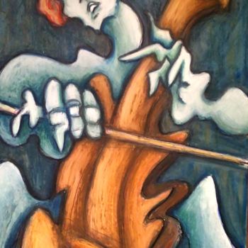 Peinture intitulée "violoncelliste-insp…" par Catherine Renault, Œuvre d'art originale