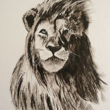 Tekening getiteld "LION" door Cathou-Bazec, Origineel Kunstwerk, Inkt