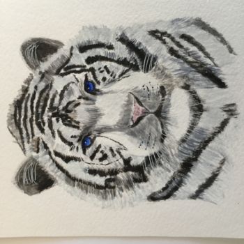 Painting titled "TIGRE BLANC 1" by Cathou-Bazec, Original Artwork, Acrylic