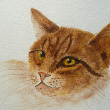 Painting titled "CHAT rouquin" by Cathou-Bazec, Original Artwork, Watercolor