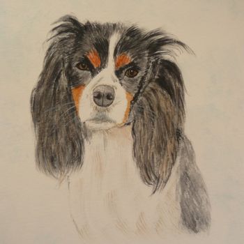 Painting titled "CAVALIER KING CHARL…" by Cathou-Bazec, Original Artwork, Watercolor