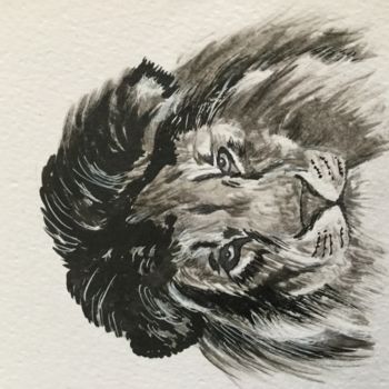 Drawing titled "Portrait d’un LION" by Cathou-Bazec, Original Artwork, Ink