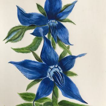 Pintura titulada "HELLEBORE BLEU" por Cathou-Bazec, Obra de arte original, Acuarela