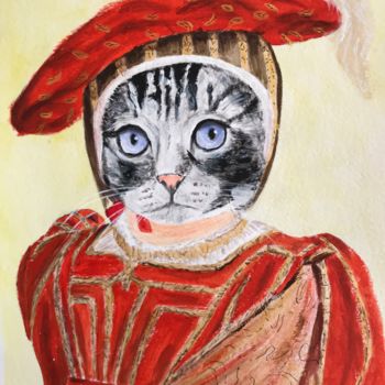 Painting titled "CHAT COSTUME" by Cathou-Bazec, Original Artwork, Acrylic