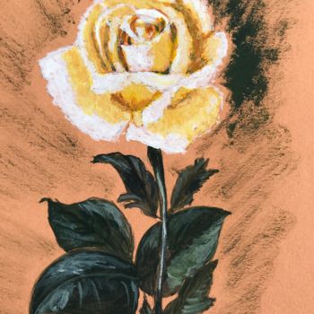 Painting titled "ROSE JAUNE" by Cathou-Bazec, Original Artwork, Acrylic