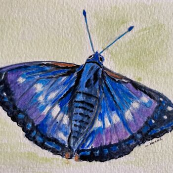 Malerei mit dem Titel "Papillon bleu" von Cathou-Bazec, Original-Kunstwerk, Acryl