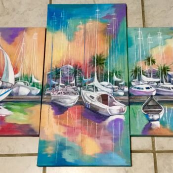 Painting titled "MARINA ST FRANÇOIS" by Cathy Belleville, Original Artwork, Acrylic