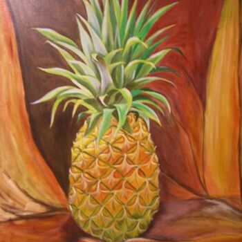 Painting titled "ANANAS" by Cathy Belleville, Original Artwork, Oil