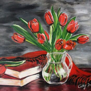 Malerei mit dem Titel "Le bouquet de tulip…" von Cathy Dapvril (CDL), Original-Kunstwerk, Öl