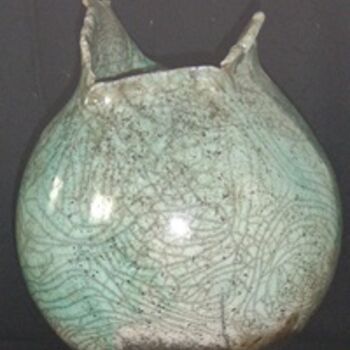 Artigianato intitolato "Vase boule Raku cui…" da Cathy Dendal, Opera d'arte originale