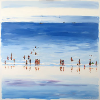 Painting titled "Plage éblouie" by Cathy Doutreligne, Original Artwork, Acrylic Mounted on Wood Stretcher frame