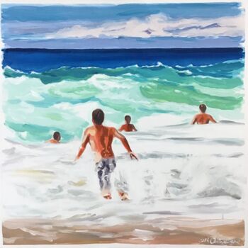 Peinture intitulée "Braver la vague" par Cathy Doutreligne, Œuvre d'art originale, Acrylique Monté sur Châssis en bois