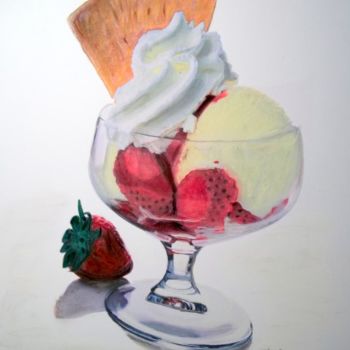 Painting titled "Strawberry Sundae" by Cathy Jourdan, Original Artwork, Oil