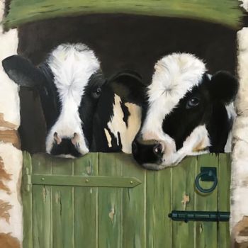 Peinture intitulée "deux vaches" par Catherine Maze, Œuvre d'art originale, Huile