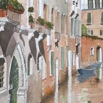 Peinture intitulée "Canal Vénitien" par Catherine Maze, Œuvre d'art originale, Aquarelle