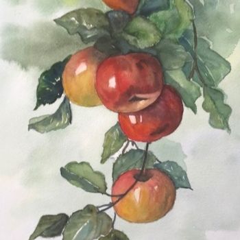 Peinture intitulée "Pommes sur leur bra…" par Catherine Maze, Œuvre d'art originale, Aquarelle