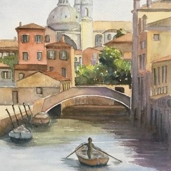 Painting titled "VENISE" by Catherine Maze, Original Artwork, Watercolor