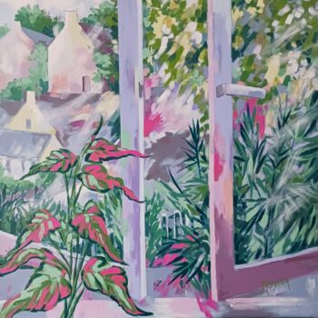 제목이 "Par la fenêtre"인 미술작품 Cathy Monnier로, 원작, 아크릴 나무 들것 프레임에 장착됨