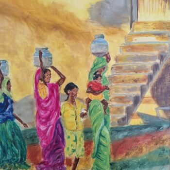 Malerei mit dem Titel "Avancée indienne" von Cathy Occo, Original-Kunstwerk, Öl