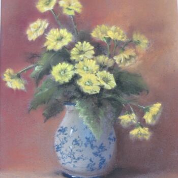 Peinture intitulée "Chrysanthèmes de ja…" par Cathy Perdriaud, Œuvre d'art originale, Pastel