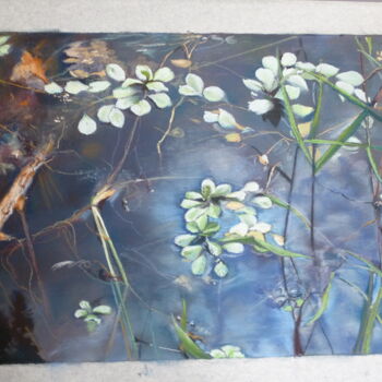 Painting titled "L'Etang" by Cathy Perdriaud, Original Artwork, Pastel