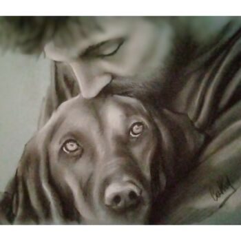 Drawing titled "Tendresse animale" by Cathy, Original Artwork, Pastel