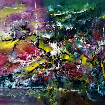제목이 "Explosion"인 미술작품 Cathya로, 원작, 아크릴 나무 들것 프레임에 장착됨