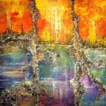 Painting titled "Forêt des ombres" by Cathya, Original Artwork, Acrylic