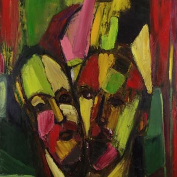 Painting titled "Duo Acidulé" by Catali, Original Artwork, Oil Mounted on Wood Stretcher frame