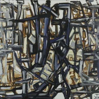 Картина под названием "Compression" - Catali, Подлинное произведение искусства, Масло Установлен на Деревянная рама для носи…