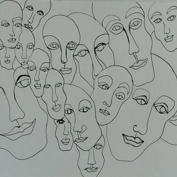 Drawing titled "Masques" by Catali, Original Artwork, Ink