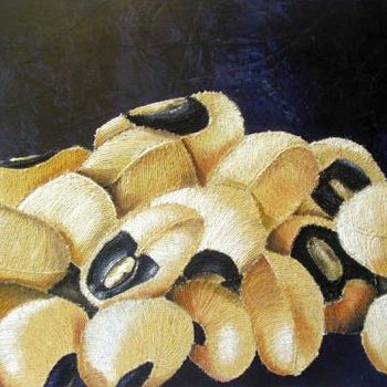 Painting titled "string beans -" by Cathy Savels, Original Artwork
