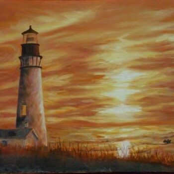 Painting titled "Faro al tramonto" by Catia Biso, Original Artwork, Oil